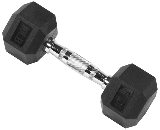 Rubber Encased Hex Dumbbell, 10Lbs, Single