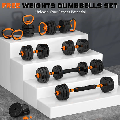 88Lb 4-In-1 Adjustable Dumbbells Set Free Weight Set with Connector Used as Barbell, Kettlebells, Push up Stand, Fitness Exercises for Home Gym Suitable Men/Women