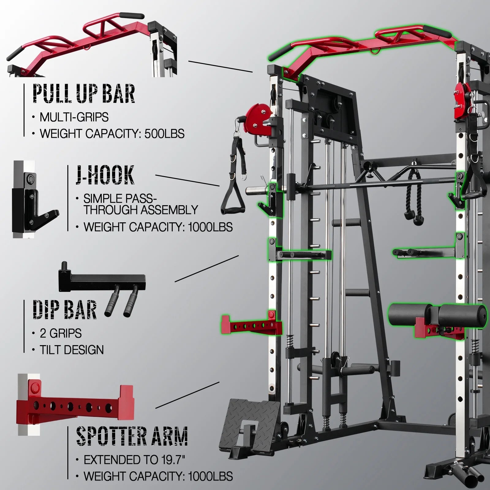 Smith Machine Home Gym, 2200 Lbs Power Rack Cage with 800 Lbs Weight Bench and Cable Crossover System, Weight Bar, 360Â° Landmine, Home Gym